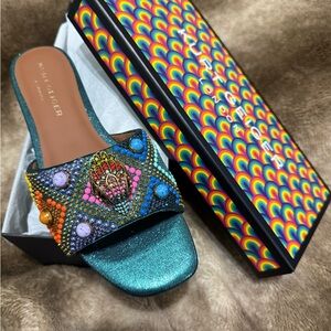 Kurt Geiger Women's Multicolor Embellished Slide Sandals NEW 9.5